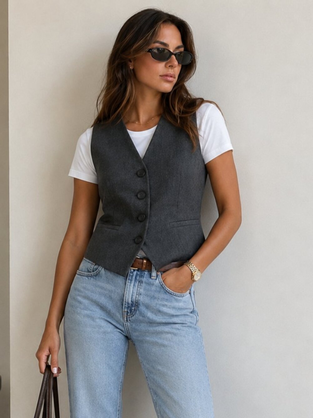 Zara Charcoal Gray Tailored Waistcoat Vest Quiet Luxury Minimalist NWT Size S